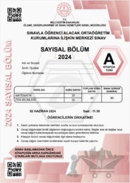 2024 LGS Tıpkıbasım Sayısal Bölüm A Kitapçık Türü