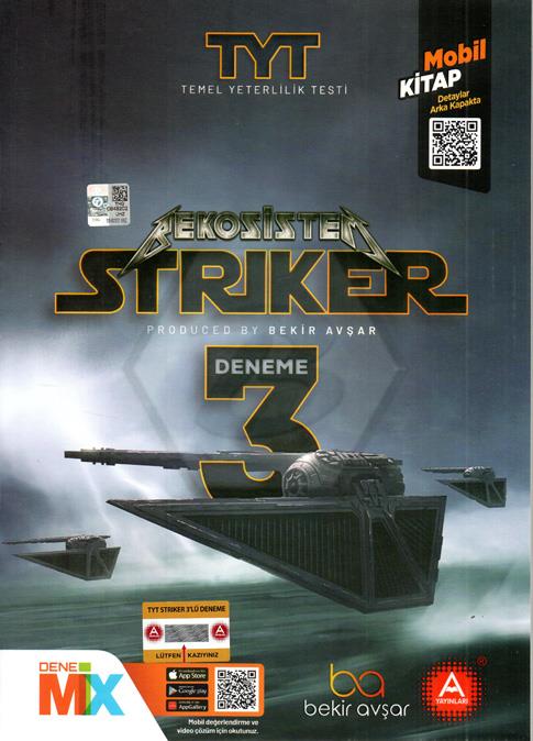 Striker TYT 3`lü Deneme Tamamı Video Çözümlü Mobil Kitap Hediyeli