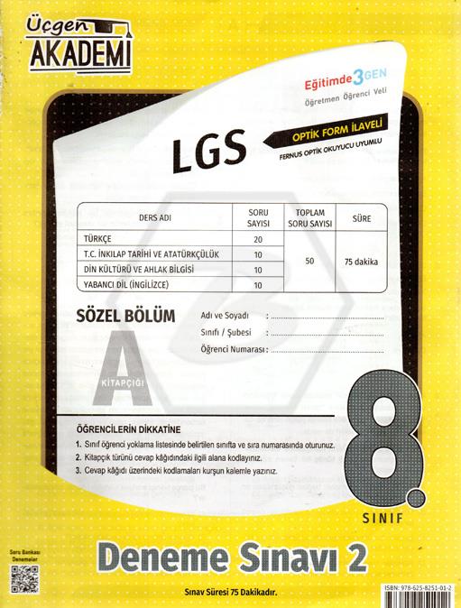 8. Sınıf - LGS 2. SAYI  KURUMSAL DENEME - Sözel