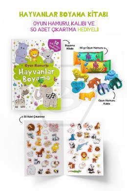 Hayvanlar Boyama Kitabı - Oyun Hamuru, Oyuncak ve Çıkartma Hediyeli / 3 Yaş +