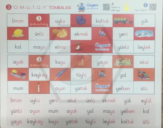 1. Sınıf Okuma Yazma Seti - Koparmalı Kelime Tombalası - 2024